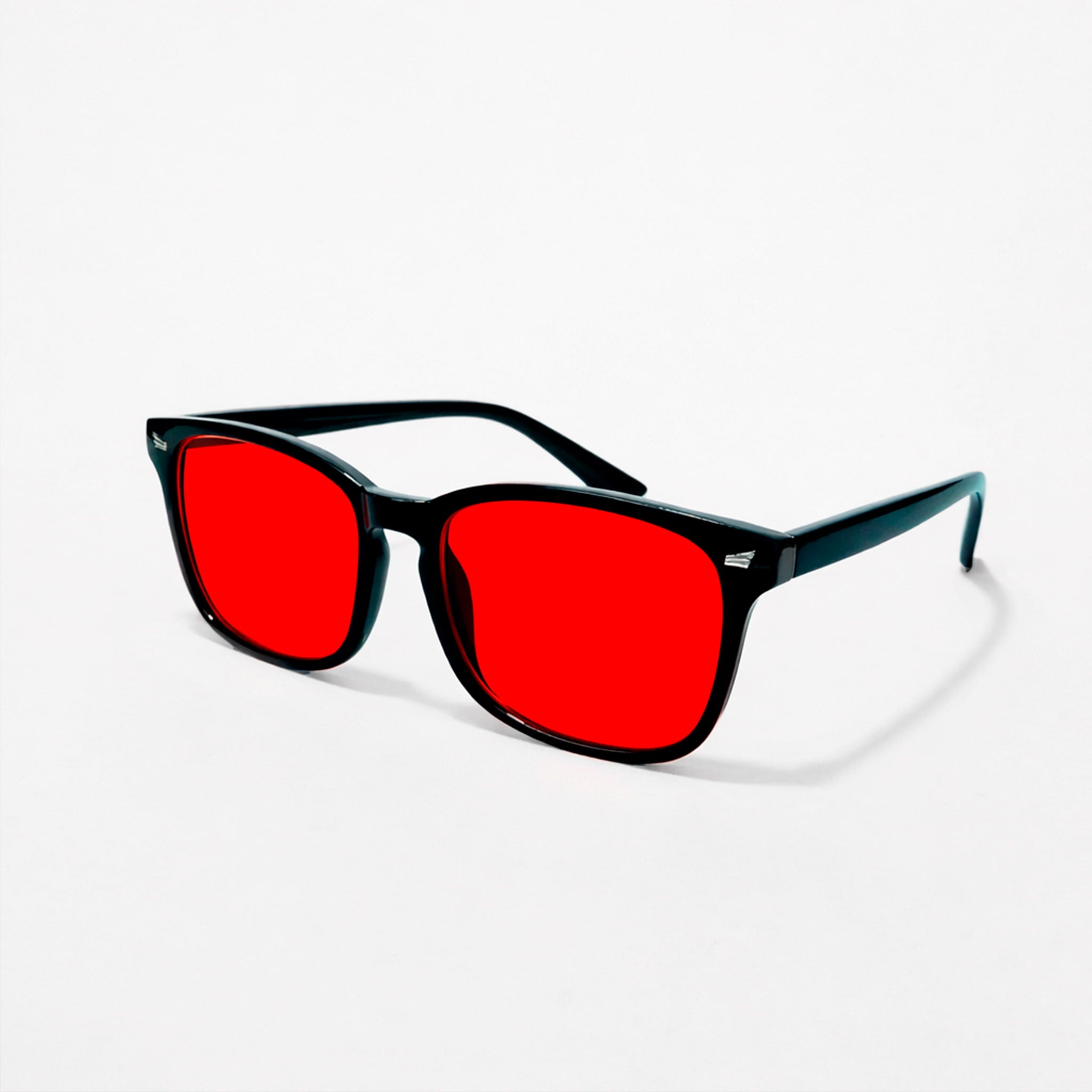 Gafas de luz azul sin graduar unisex con montura negra y cristal rojo para uso diario frente a pantallas